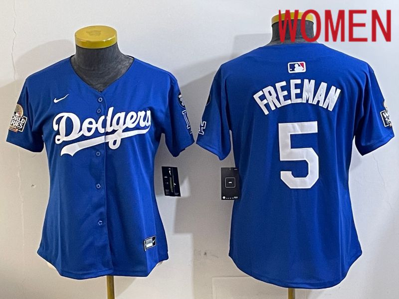 Women Los Angeles Dodgers #5 Freeman Blue Game 2024 Nike MLB Jersey style 11215->women mlb jersey->Women Jersey